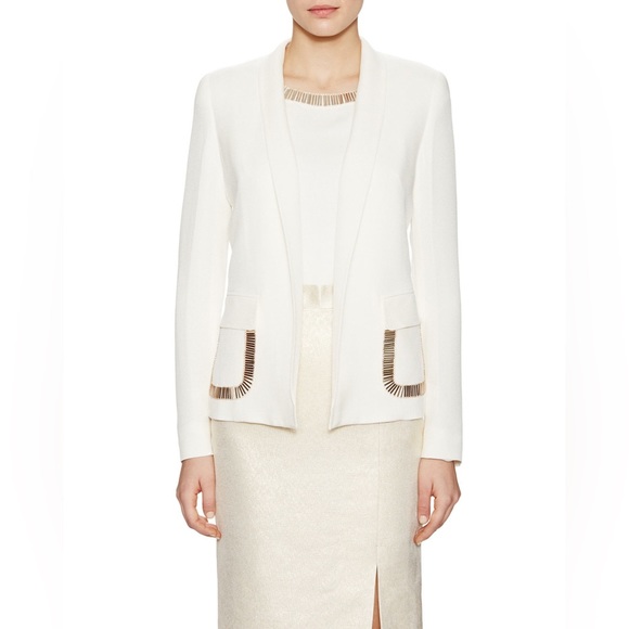 Escada Bodil Embellished Beaded Silk Jacket Off White